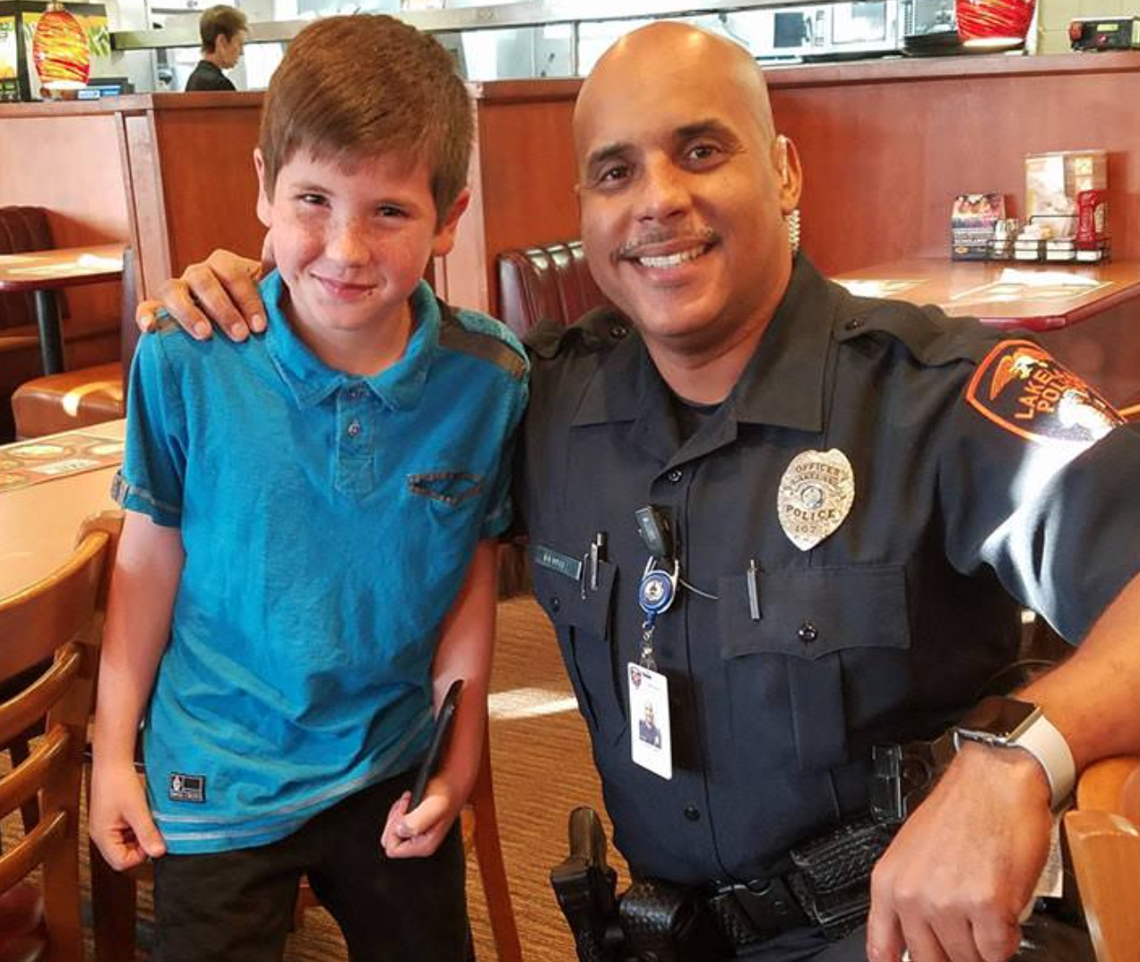9-year-old boy gives police officer a secret note. Reads the note and jumps out of his chair.